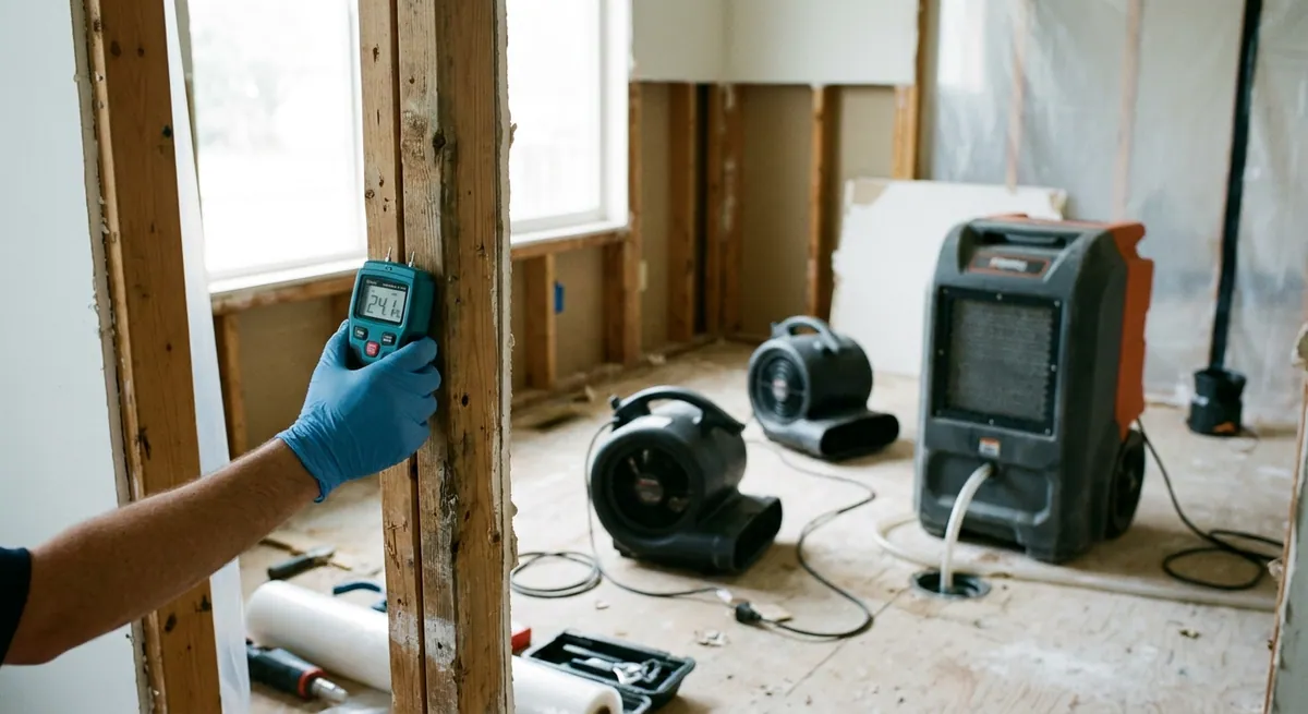 Dehumidifier and air movers drying a room after mold removal in Maricopa, AZ